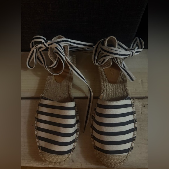 J. Crew d'Orsay Lace-Up Espadrille Flats Navy & White Stripes New Size 7.5 - Picture 5 of 8
